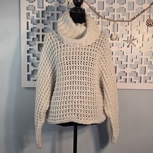 Express Open Knit Cowl Neck Sweater XS White Chunky Knit Boho Cozy
